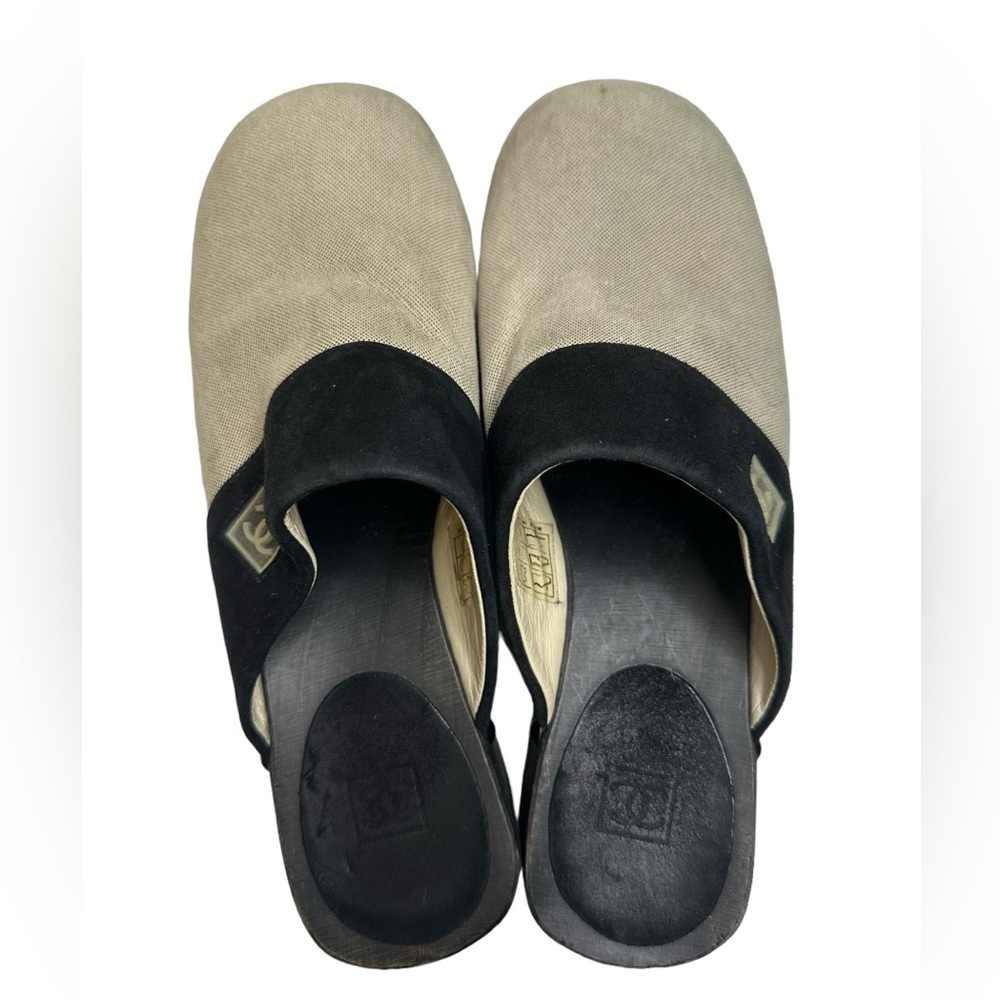 CHANEL Authentic Sports Line Sabot Sandals BeigexBlack COCO mark Women - Picture 2 of 16